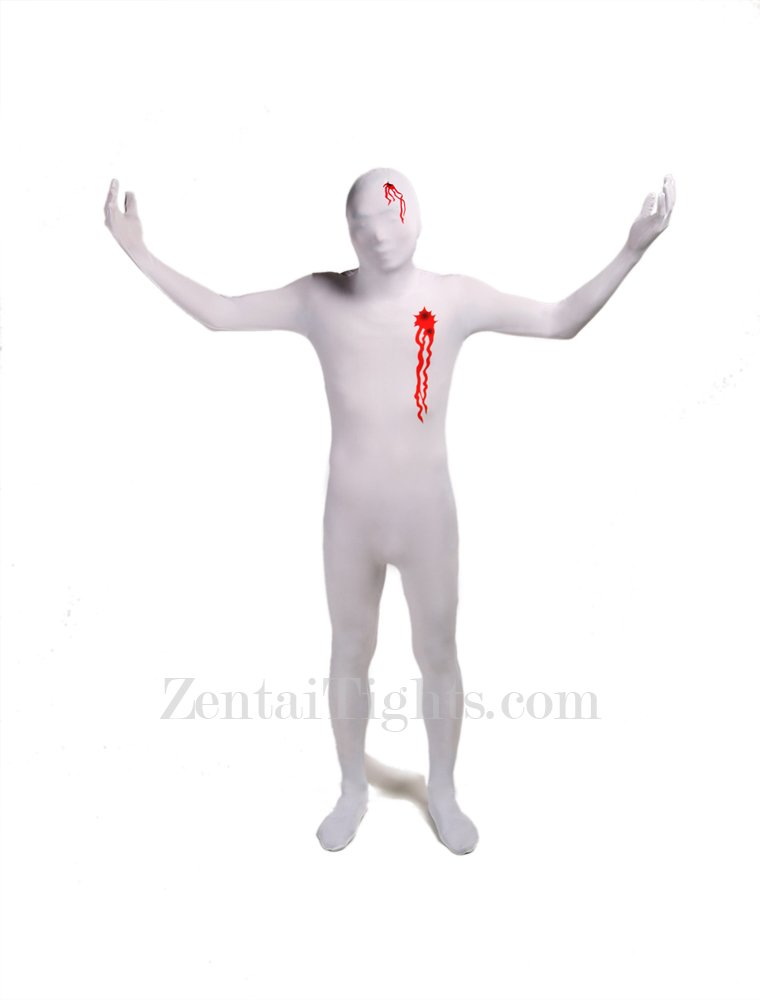 White Gun Shot Blood Full Body Halloween Spandex Holiday Unisex Cosplay Zentai Suit
