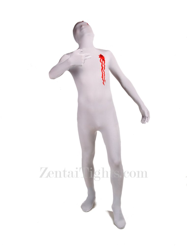 White Gun Shot Blood Full Body Halloween Spandex Holiday Unisex Cosplay Zentai Suit
